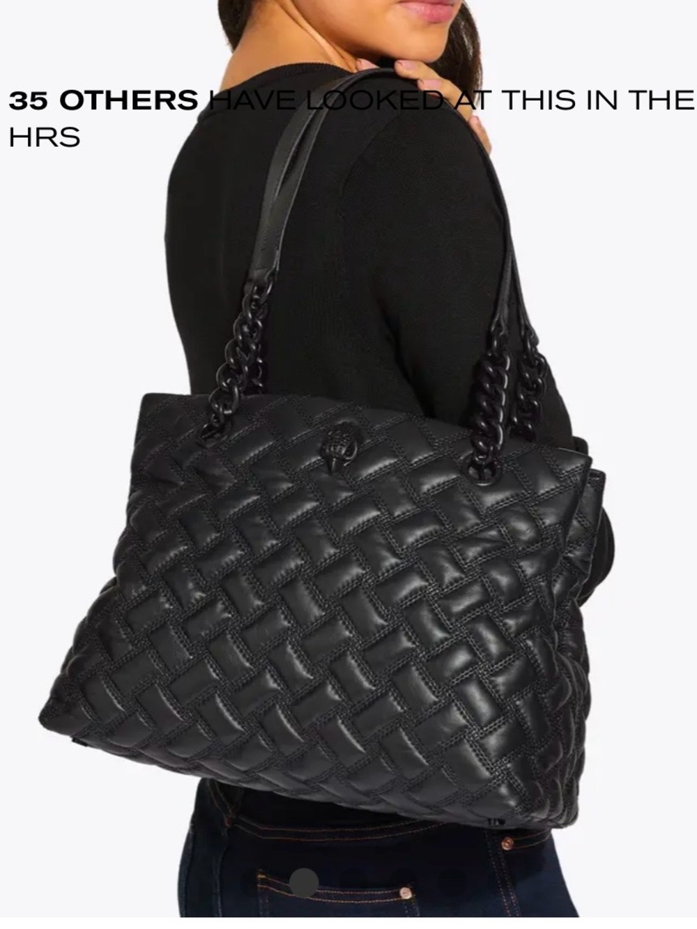 Kurt Geiger Quilted Black Tote with Chain-Link Straps